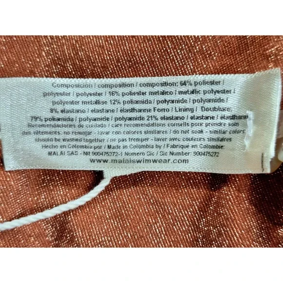 Malai Women Copper Bronze Metallic Shimmer Cutout One Piece Swimsuit Large NEW - Picture 8 of 9